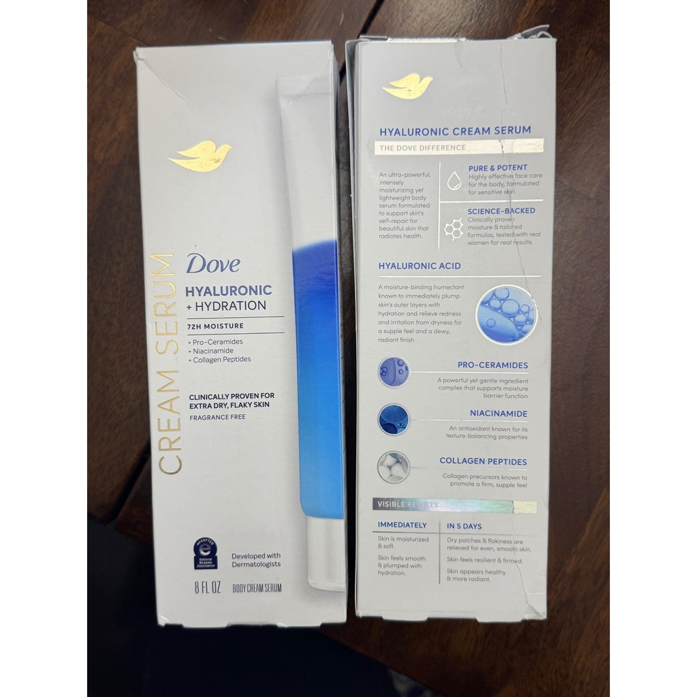 Dove Hyaluronic Hydration Cream Serum 8 oz 72H Moisture Fragrance‎ Free 2 Pack
